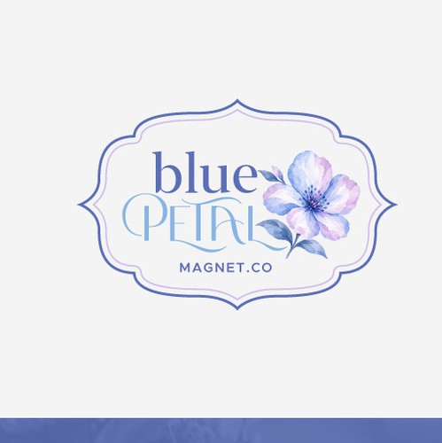 Wedding invitiation logo with the title 'BLUE PETAL MAGNET CO.'