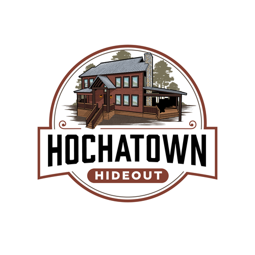 Cabin design with the title 'Logo for Hochatown Hideout'