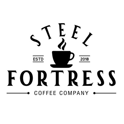 Coffee cup logo with the title 'Steel Fortress'