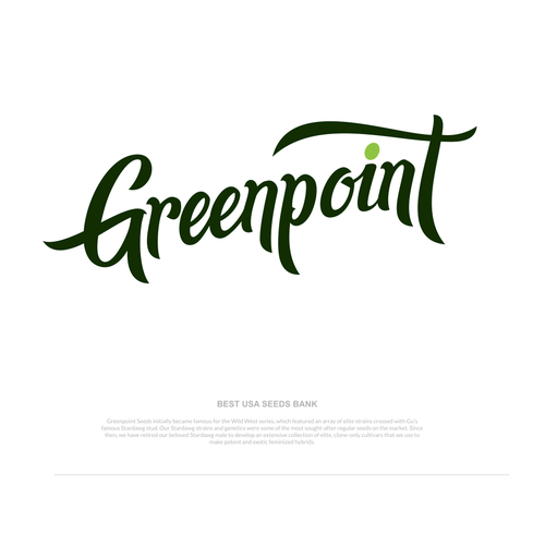Hand-lettered logo with the title 'Redesign/Rebranding One of the best USA seeds bank Greenpoint Seeds '