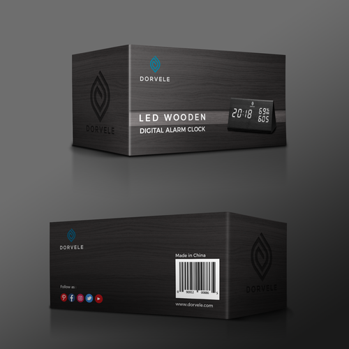 Clock design with the title 'LED WOODEN digital alarm clock'