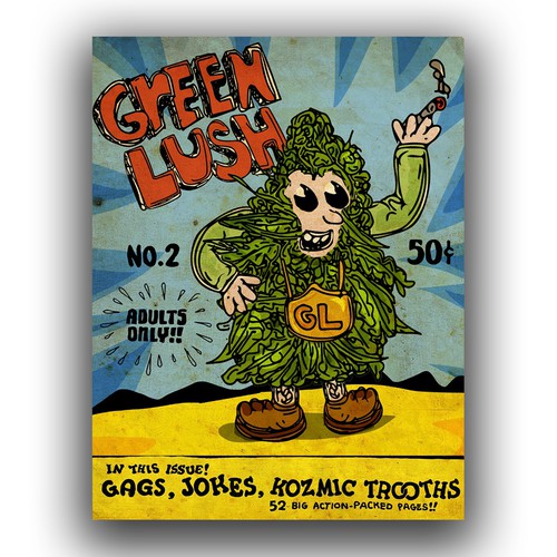 Marijuana illustration with the title 'Green Lush'