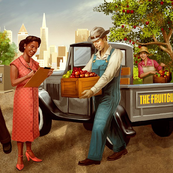 Village design with the title 'Fruitguys 1930's '