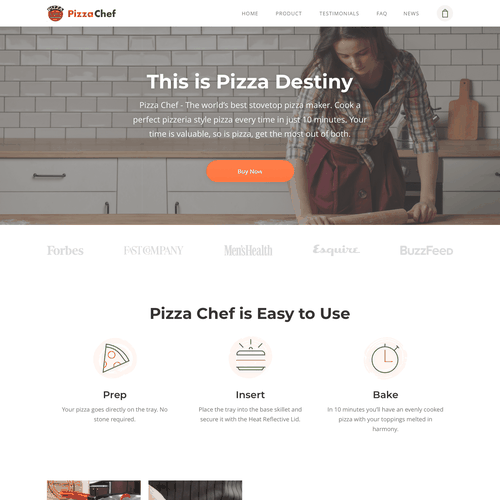 Pizza website with the title 'Website Design Concept for Pizza Chef'