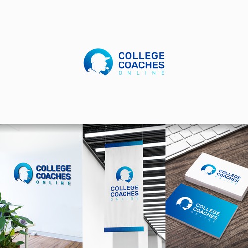 College logo with the title 'example of a logo for an online college coaches database business related to athletics'