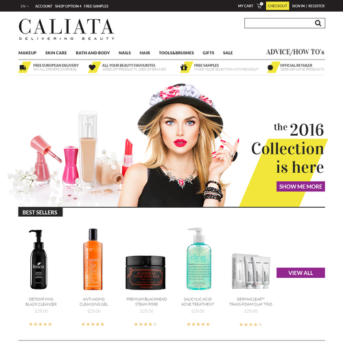 White-space website with the title 'Design for online makeup store'
