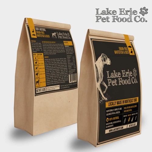 Health label with the title 'Lake Erie Pet Food Co. product labels front and back'