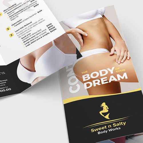Body design with the title 'Outstanding Trifold design for Body Works Studio'