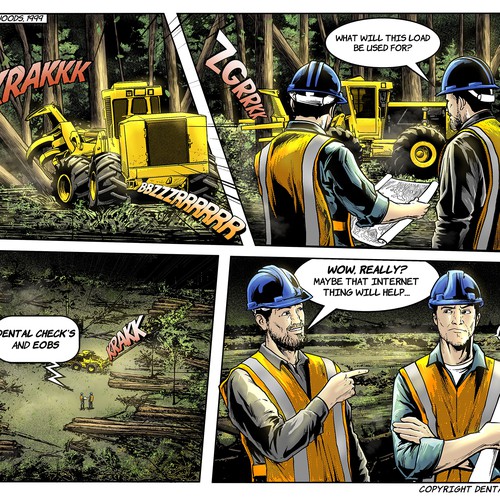 Woods design with the title 'Comic book style art to introduce our environmentally friendly'