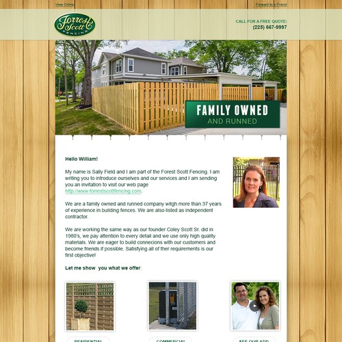 Newsletter design with the title 'Forrest Scott Fencing Email Design'