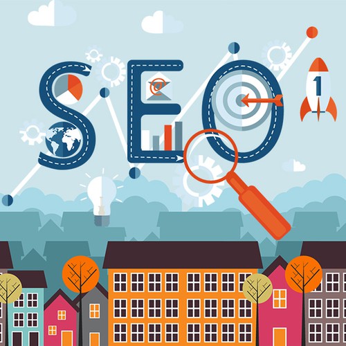 SEO design with the title 'Facebook Newsfeed Banners Ads for SEO & Social Media'