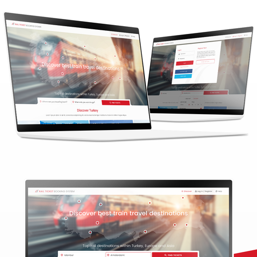 Booking website with the title 'Home Page & Result Page for Train Tickets Website'