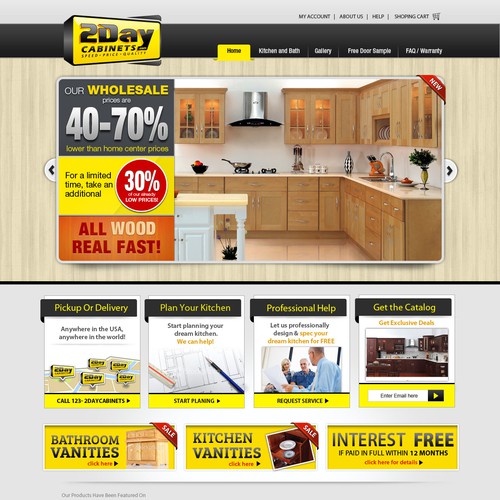 Kitchen furniture design with the title 'Help 2DayCabinets.com with a new website design'