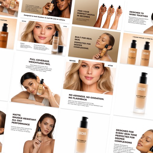 Post design with the title 'Buttercup Liquid Foundation – A+ Content Design'