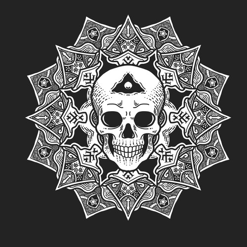 Mandala design with the title 'Mandala art and skull'