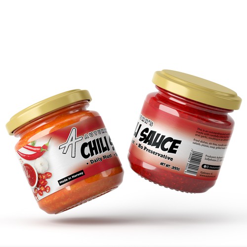 Sauce label with the title 'Chili sauce modern minimal cereal label design'