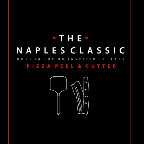 Pizza packaging with the title 'Bold label for Naples Classic pizza tools'