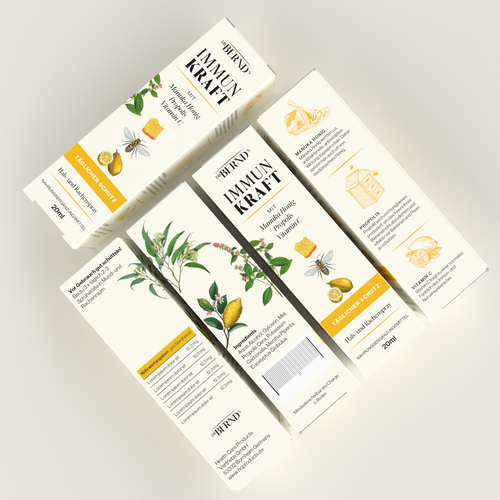 Pharmaceutical packaging with the title 'Immune boosting throat spray'