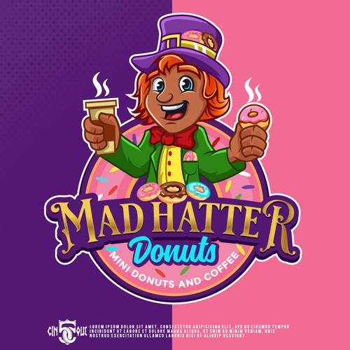 Donut design with the title 'MAD HATTER DONUTS'