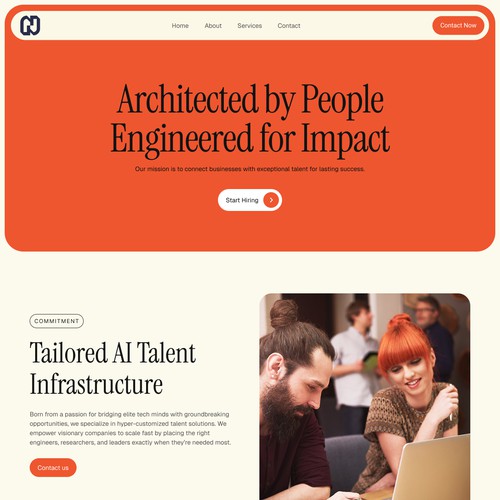 Website with the title 'Modern Website for AI Talent Sttartup | b2b | recruitment | HR'