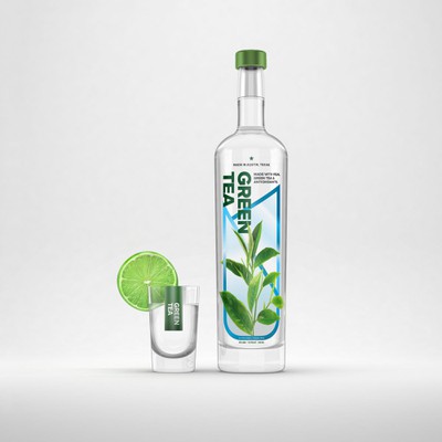 Green tea alcohol beverage label