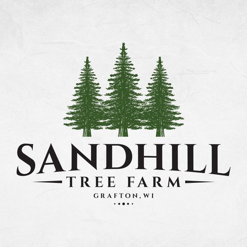 Pine tree logo with the title 'Sandhill Tree Farm'