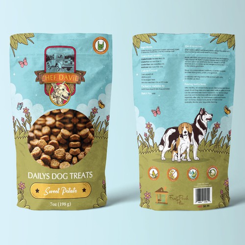 Animal packaging with the title 'Chef Davie Dog Treats'