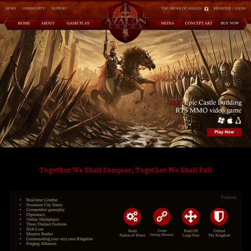 Retro website with the title 'Website for Avalon Lords online games'
