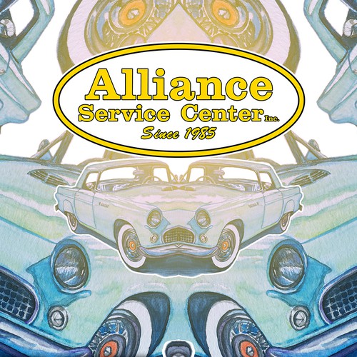 Watercolor artwork with the title 'Auto Shop Wall Painting'