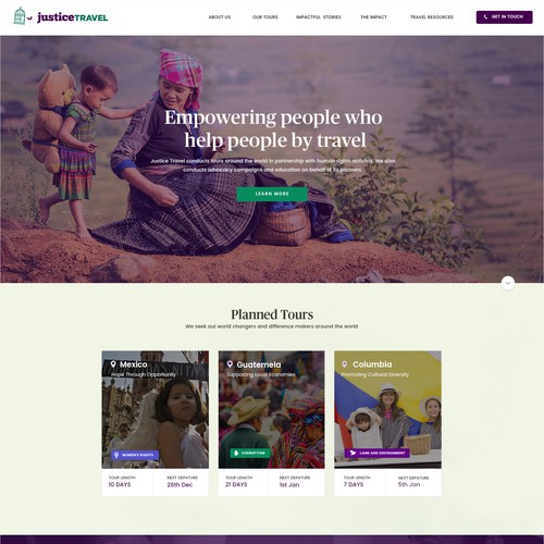 Travel website with the title 'Web Design For Justice Travel'