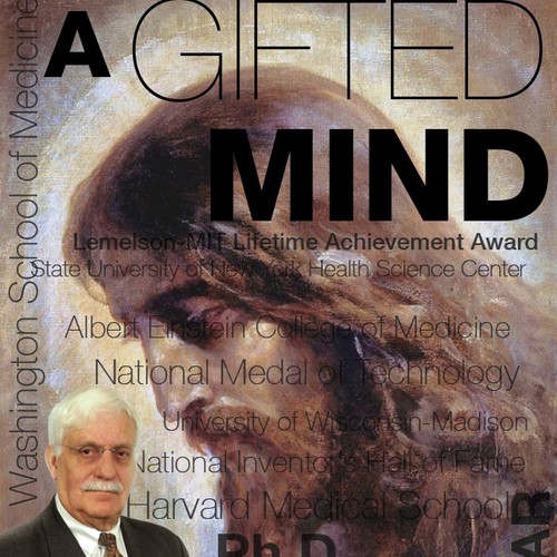 Helvetica design with the title 'Autobiography book cover for the inventor of the MRI'