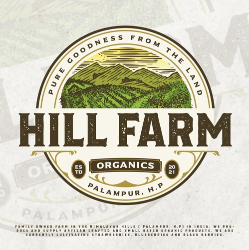 Hill design with the title 'small batch Organic food startup'