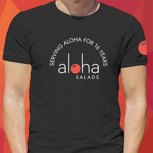Restaurant t-shirt with the title 'Serving Aloha for 16 years'