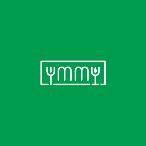 Glass design with the title 'Modern logo for Ymmy, an online food shop'