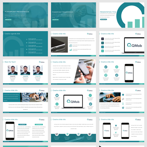 Office design with the title 'PowerPoint Template for QMobile'