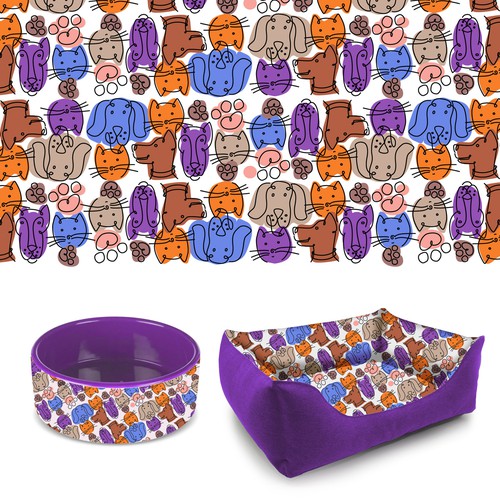 Pet illustration with the title 'https://99designs.com/illustrations/contests/pet-products-distinctive-artwork-pattern-966082/entries'