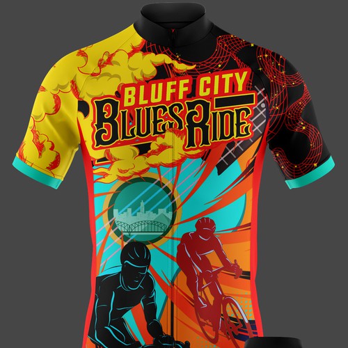 Cycling kit design with the title 'bike jersey for bluff city blues ride'