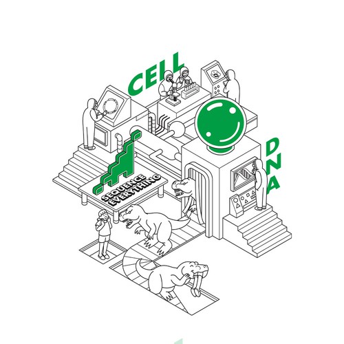 DNA design with the title 'Winning design for DNA and Dinosaur t-shirt'
