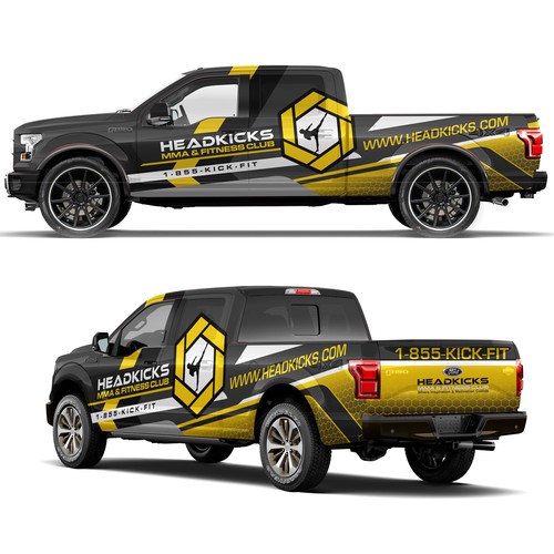 Yellow and black design with the title 'Head kicks Fitness options'