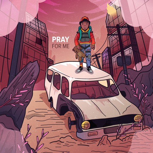 Colorful artwork with the title 'pray for me'