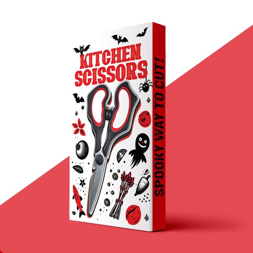 Bat design with the title 'Kitchen Scissors Packaging with Halloween theme'