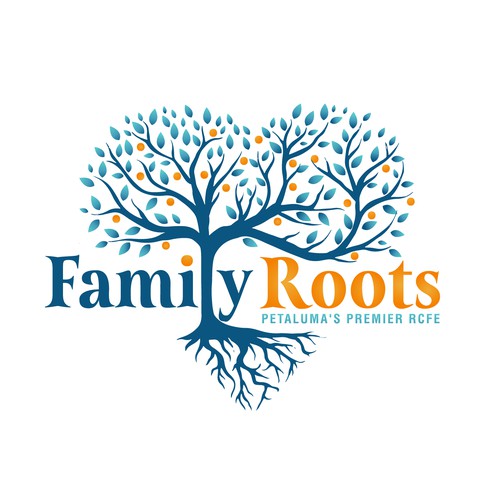 Charity logo with the title 'FAMILY ROOTS PETALUMA'S PREMIER RCFE'