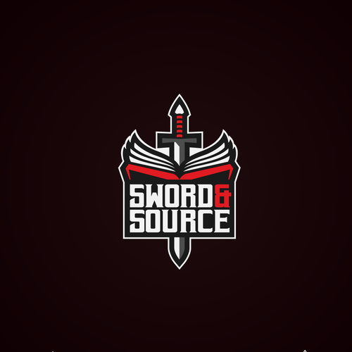 Red and gray design with the title 'Logo for Sword&Source'
