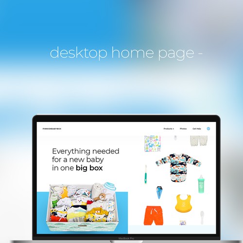 Desktop website with the title 'desktop web page design concept for baby box website'