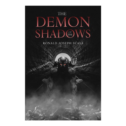 Demon design with the title 'Bold cover for horror story.'
