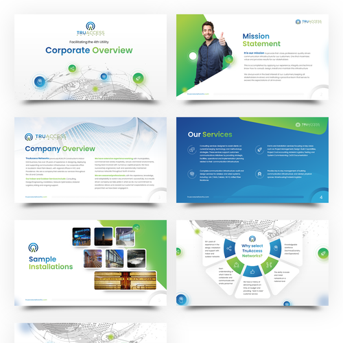 Presentation design with the title 'TruAccess Networks - Wanting our image and presentation material to separate us from the pack'