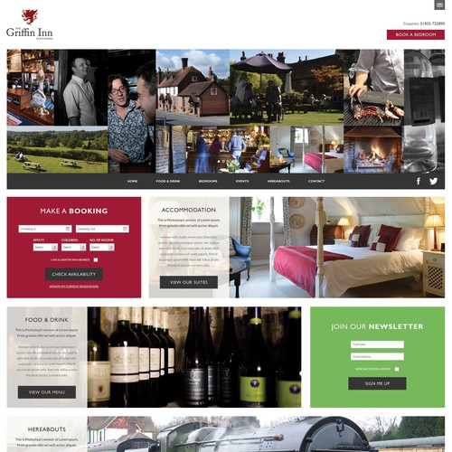 Travel website with the title 'The Griffin Inn Traditional English Pub Web Design'