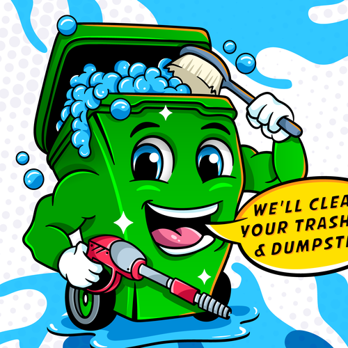 Water brand with the title 'Bin Bubbles Logo + Mascot'