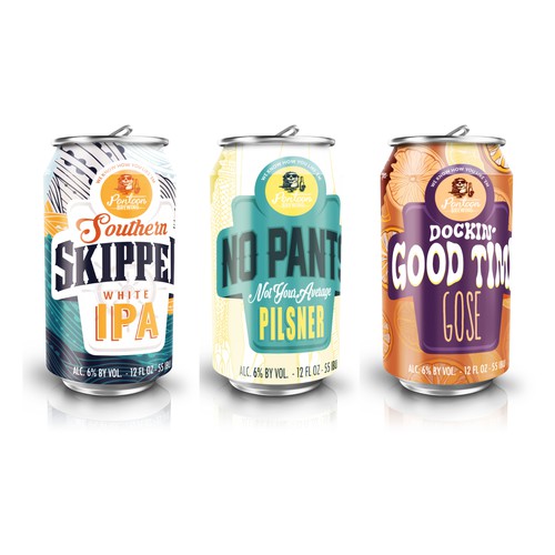 Beer can design with the title 'Pontoon Brewing Company Rebrand'