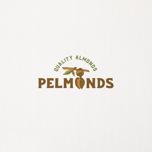 Branch brand with the title 'Hand-drawn logo for almonds production'